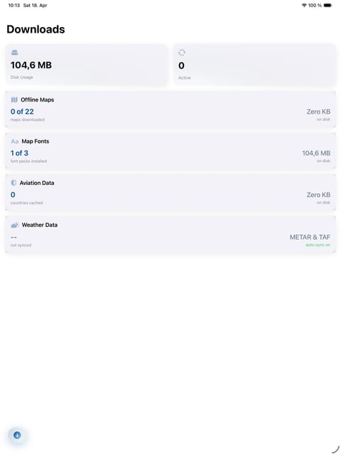 Downloads tab with offline maps and data